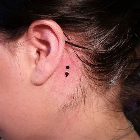 semicolon behind ear tattoo|infinity semicolon tattoo.